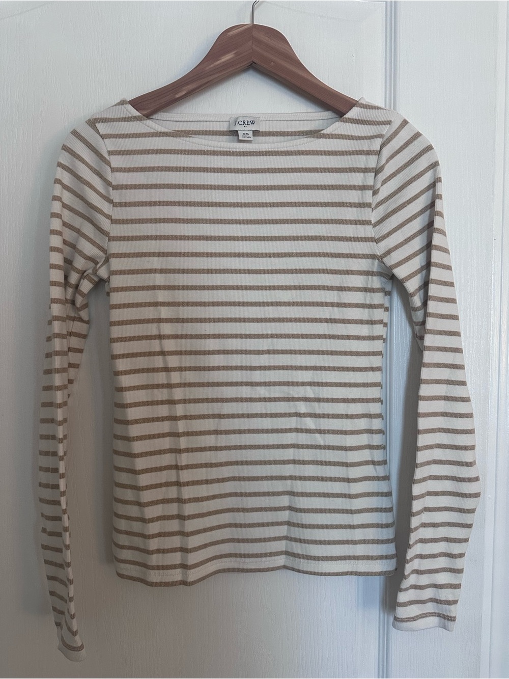 J. Crew Women's Cream and Gold Striped Long-Sleeve Top